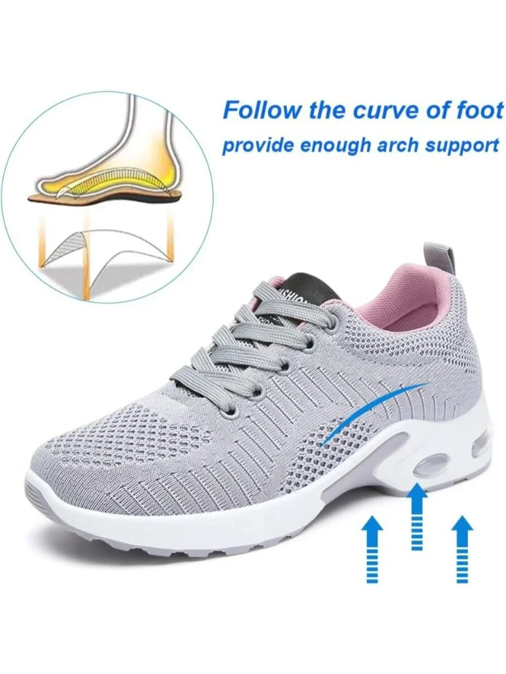 Women's Grey Grey Lightweight Air Cushion Mesh Breathable Casual Sneakers